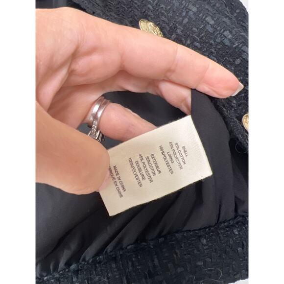 NEW L'agence Cove Cropped Cotton Tweed Checked Puffed Sleeve Jacket Black Size 0 - Picture 5 of 7